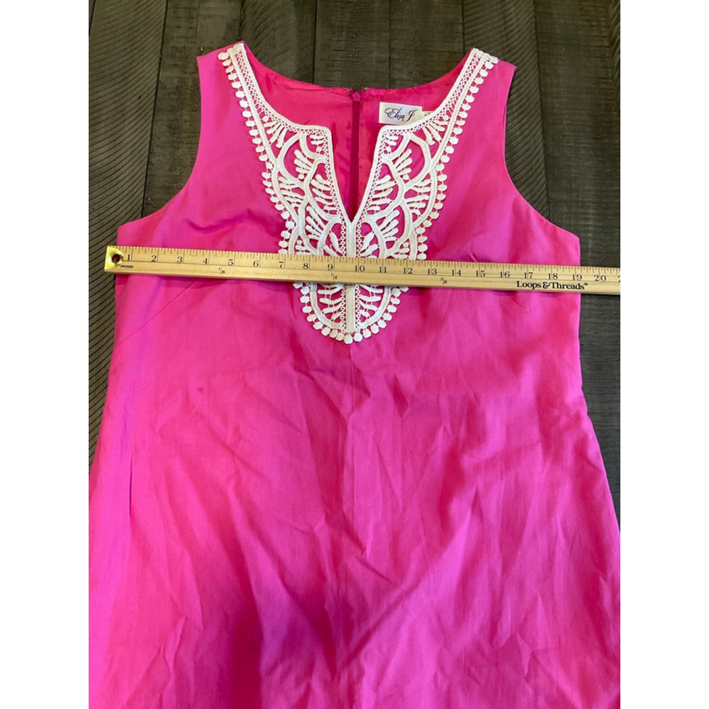 Eliza J Pink Pom Pom Trim Shift Dress Size 12 Linen Blend - Picture 6 of 7